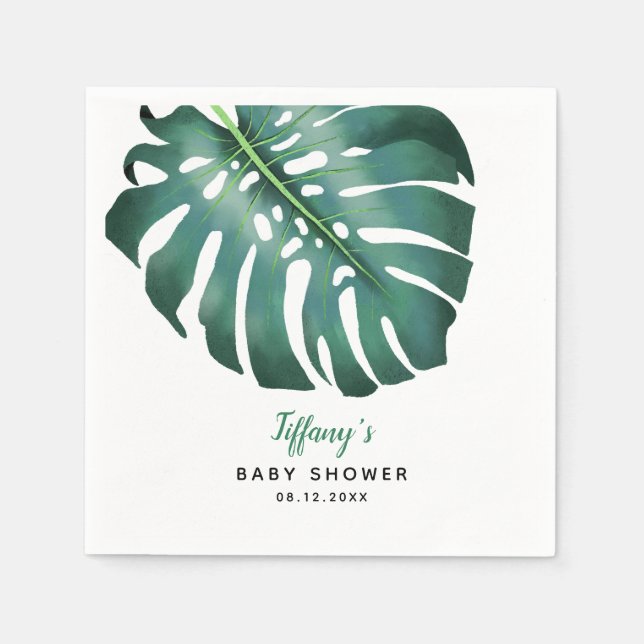 Elegant Green Tropical Leaf Baby Shower Napkin (Front)
