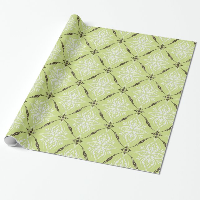 Elegant green turquoise brown damask pattern wrapping paper (Unrolled)