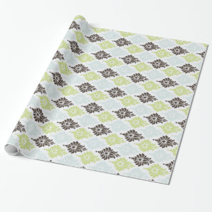 Elegant green turquoise brown damask pattern wrapping paper