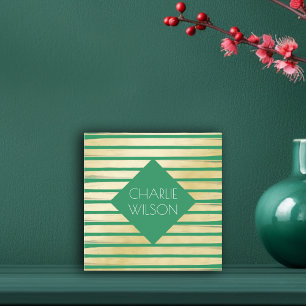 Elegant green turquoise gold paint striped frame square business card