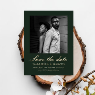 Elegant Green Two Photo Wedding Save the Date Postcard