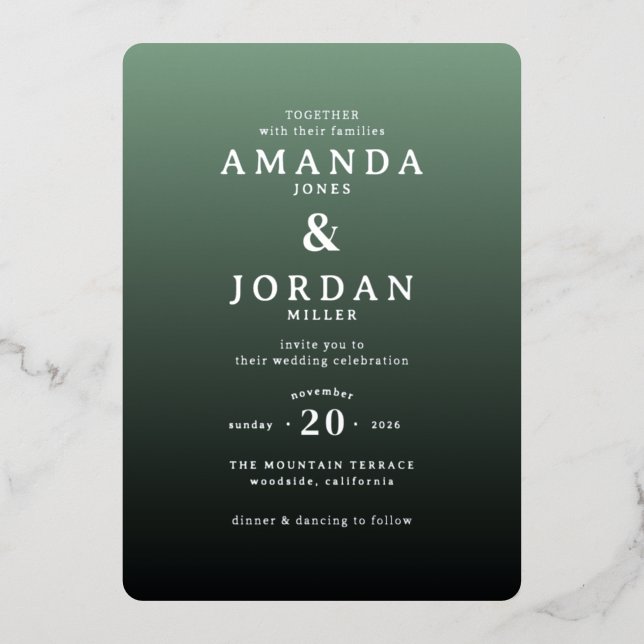 Elegant Green Typographic Wedding Invitation (Front)