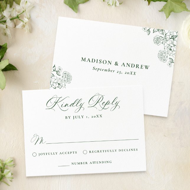 Elegant Green Victorian Floral Wedding RSVP Card (Creator Uploaded)
