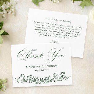 Elegant Green Victorian Floral Wedding Thank You Card