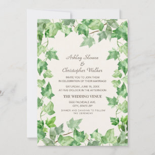 Elegant Green Vining Leaves Ivy Cream Wedding Invitation