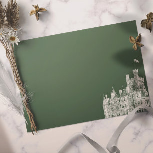 Elegant Green Vintage Castle Illustration Wedding  Envelope