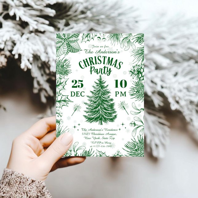 Elegant Green Vintage Christmas Party Invitation (Creator Uploaded)