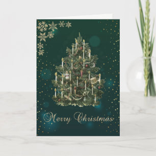 Elegant Green,Vintage Christmas Tree,Snowflakes Holiday Card