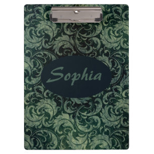 Elegant green vintage damask floral pattern clipboard