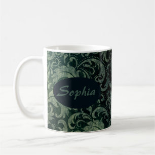 Elegant green vintage damask floral pattern coffee mug