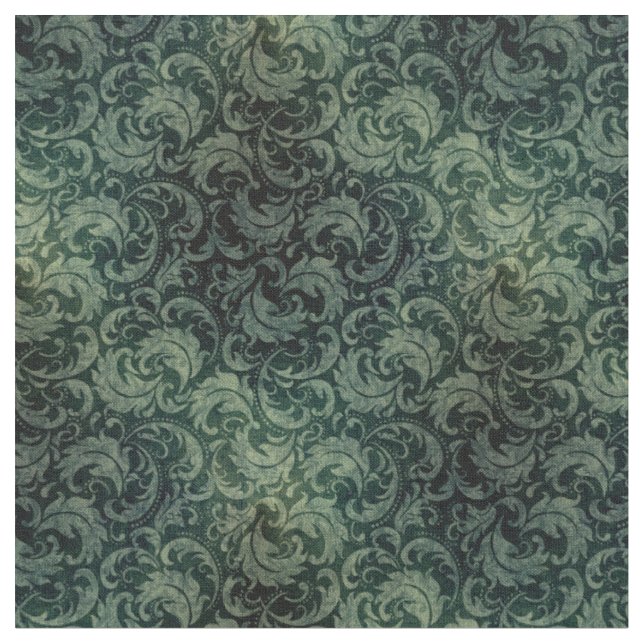 Elegant green vintage damask floral pattern fabric (Close Up)