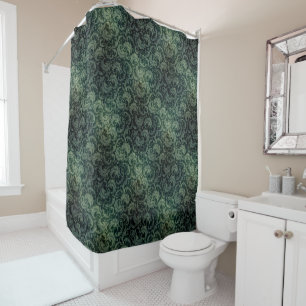Elegant green vintage damask floral pattern shower curtain