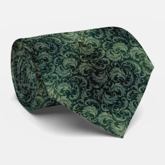Elegant green vintage damask floral pattern tie