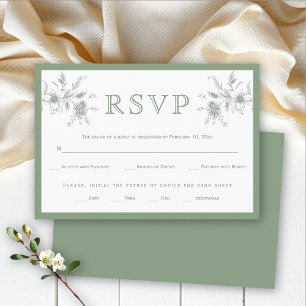 Elegant green vintage floral arrangement wedding RSVP card
