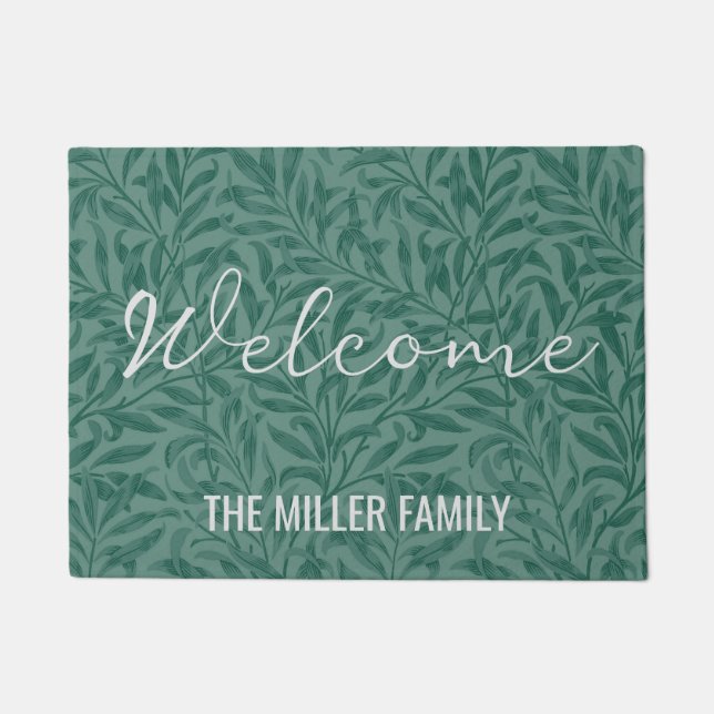 Elegant green vintage leaves design doormat (Front)
