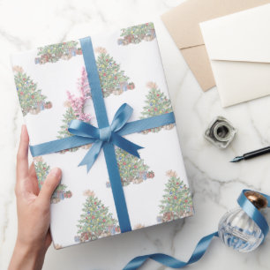 Elegant Green Vintage Tree Merry Christmas Wrapping Paper