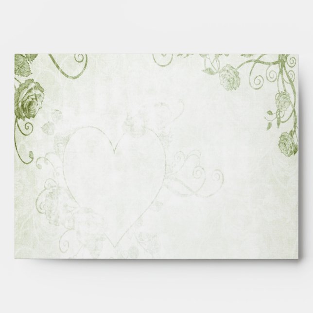 Elegant Green Vintage Wedding Envelope (Front)