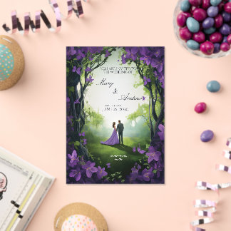 Elegant Green & Violet Acrylic Wedding Invitation