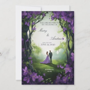 Elegant Green & Violet Wedding Invitation