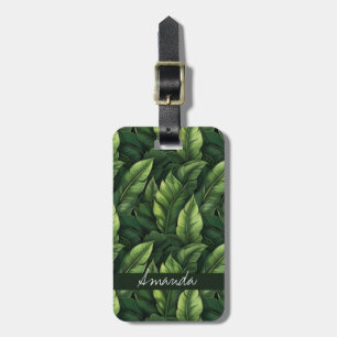 Elegant Green Watercolor Banana Leaf with Name Luggage Tag