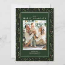 Elegant Green Watercolor Botanical Happy Holidays