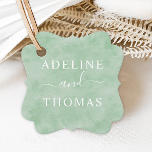 Elegant Green Watercolor Calligraphy Monogram Favour Tags