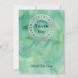 Elegant Green Watercolor Celtic Wedding Thank You Invitation