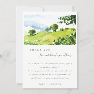Elegant Green Watercolor Countryside Hills Wedding Invitation