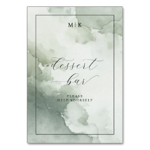 Elegant Green Watercolor Dessert Bar Sign Table Number