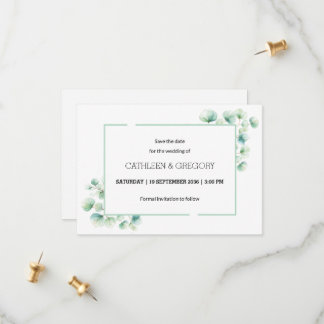 Elegant Green Watercolor Eucalyptus Leaves Wedding Save The Date