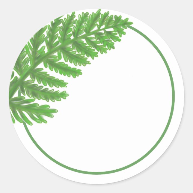 Elegant green watercolor ferns woodland leaves classic round sticker (Front)