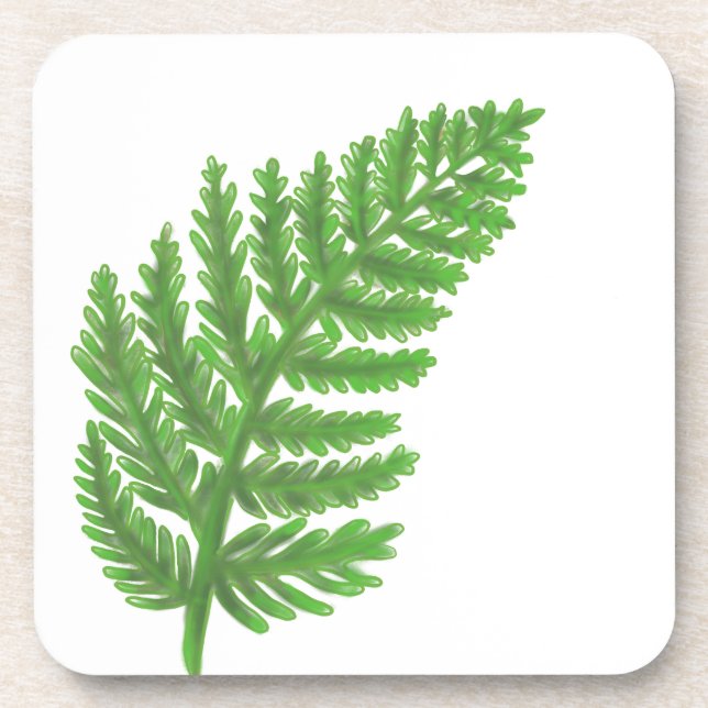 Elegant green watercolor ferns woodland leaves coaster (Front)