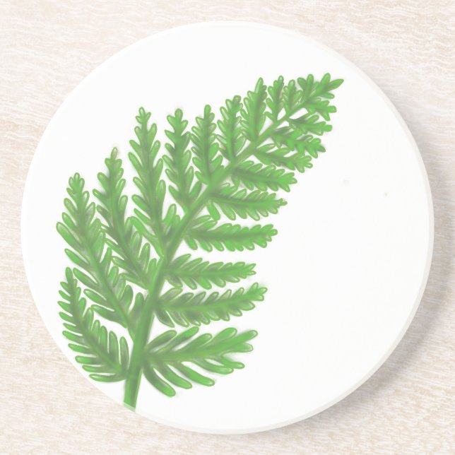Elegant green watercolor ferns woodland leaves coaster (Front)
