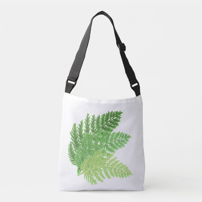 Elegant green watercolor ferns woodland leaves crossbody bag (Front)