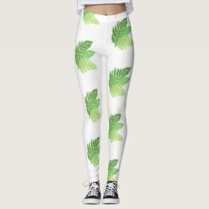 Elegant green watercolor ferns woodland leaves leggings