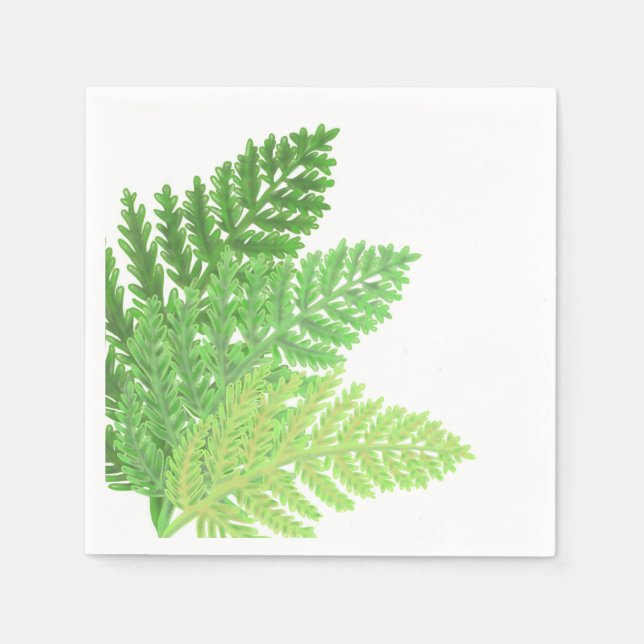 Elegant green watercolor ferns woodland leaves napkin (Front)