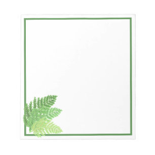 Elegant green watercolor ferns woodland leaves notepad