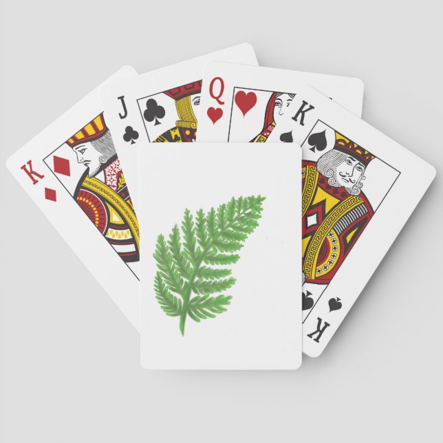 Elegant green watercolor ferns woodland leaves playing cards (Back)
