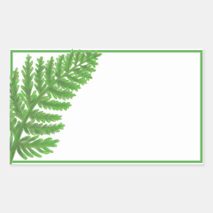 Elegant green watercolor ferns woodland leaves rectangular sticker