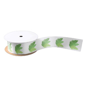 Elegant green watercolor ferns woodland leaves satin ribbon