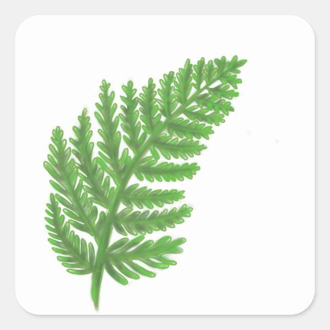 Elegant green watercolor ferns woodland leaves square sticker (Front)