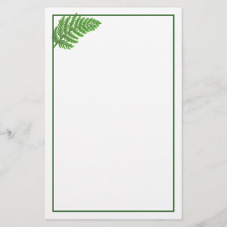 Elegant green watercolor ferns woodland leaves stationery