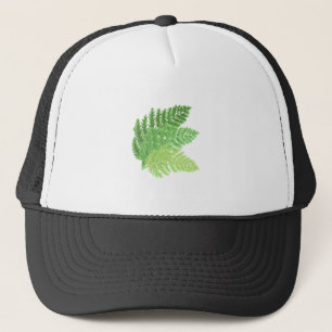 Elegant green watercolor ferns woodland leaves trucker hat