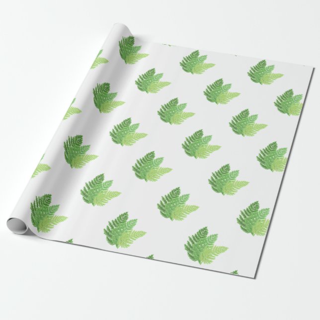 Elegant green watercolor ferns woodland leaves wrapping paper (Unrolled)