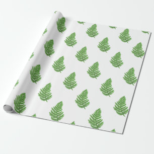 Elegant green watercolor ferns woodland leaves wrapping paper