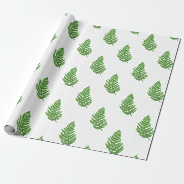 Elegant green watercolor ferns woodland leaves wrapping paper (Unrolled)