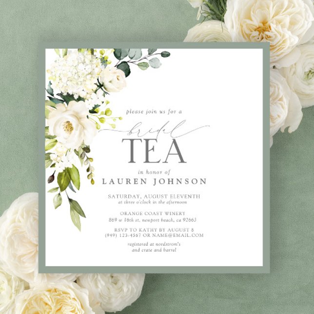 Elegant Green Watercolor Floral Bridal Tea Shower Invitation (Creator Uploaded)
