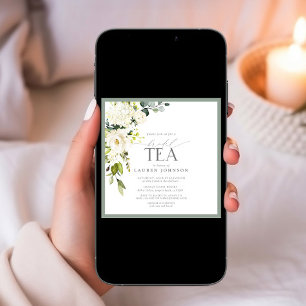 Elegant Green Watercolor Floral Bridal Tea Shower Invitation