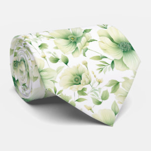 Elegant Green Watercolor Floral Greenery Pattern Tie