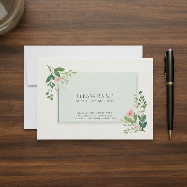 Elegant green Watercolor Floral RSVP Response Card (Elegant green Watercolor Floral RSVP Response Card.)